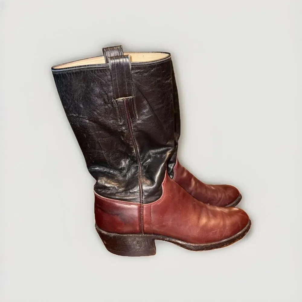 Vintage M.L. Leddy Custom Handmade Black Leather Cowboy Boots Men’s Size 9.5C